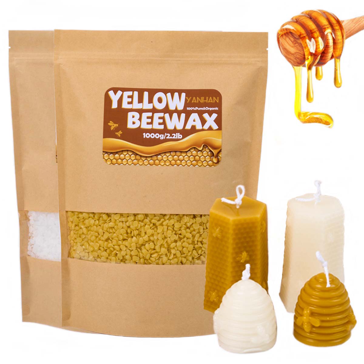 Candle Making Kit Beeswax - 1000g 순수 천연 세분화 된 흰색